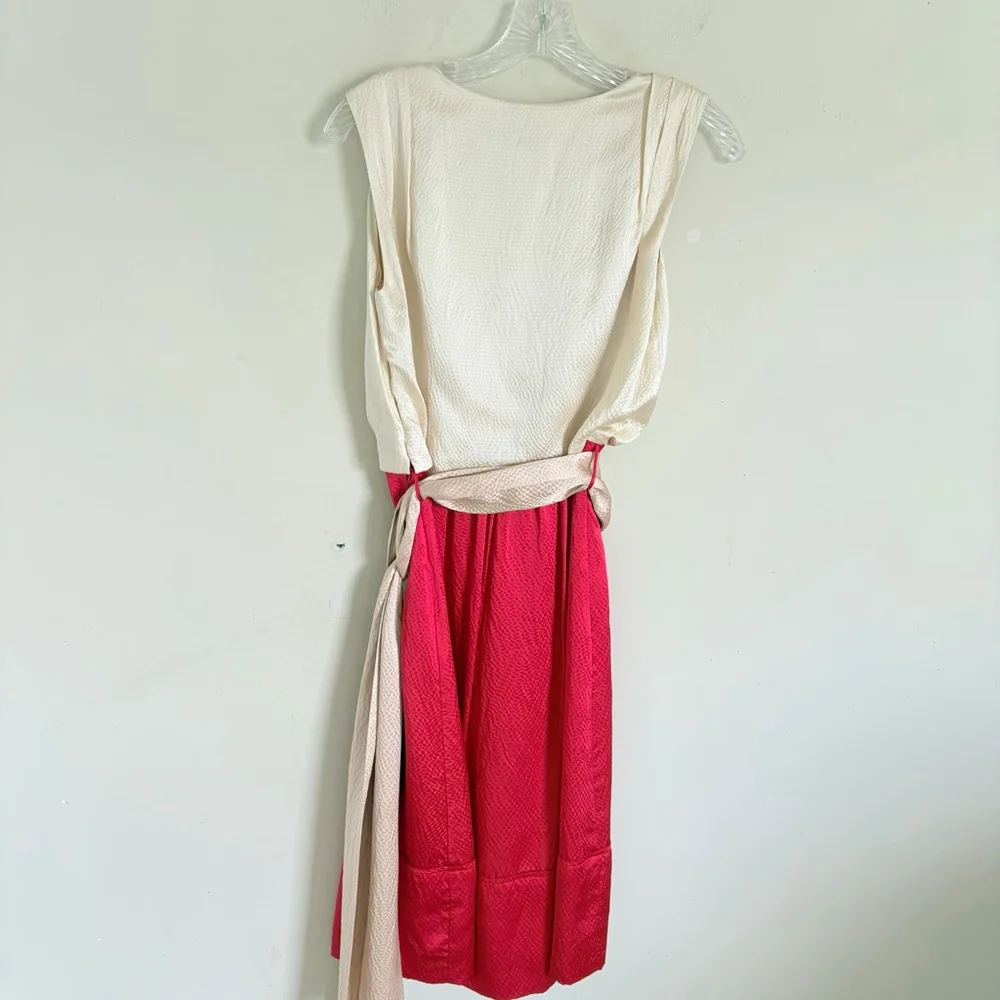 Tory Burch Darya Cream and‎ Red Silk Colorblock Wrap Dress 52111401 Size 0